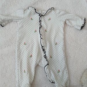 Little Me White and Black Floral Trim Footie